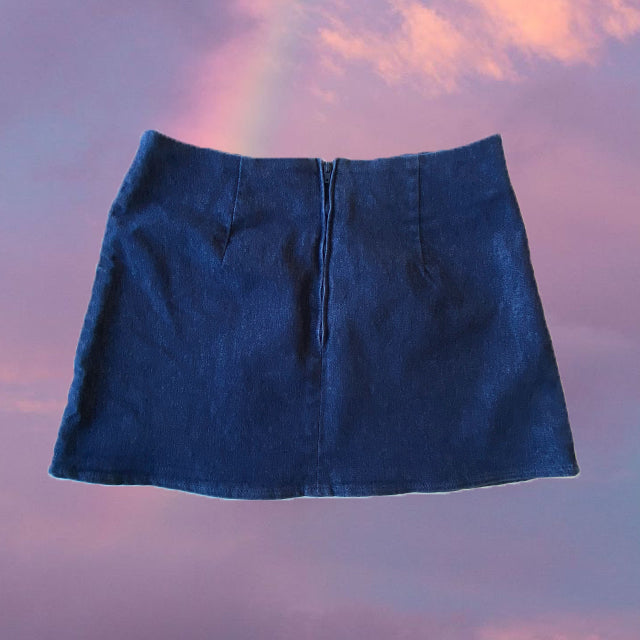 Vintage 90's Denim Miniskirt with Slit (S/M)