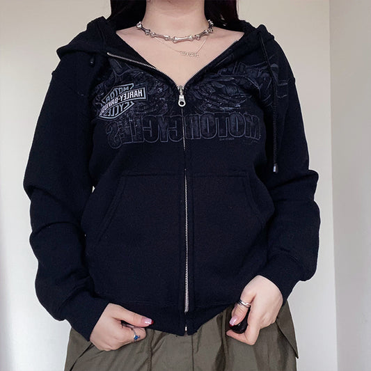 Vintage Y2K Cyber Harley Davidson Hoodie (XS/S Oversized Fit)