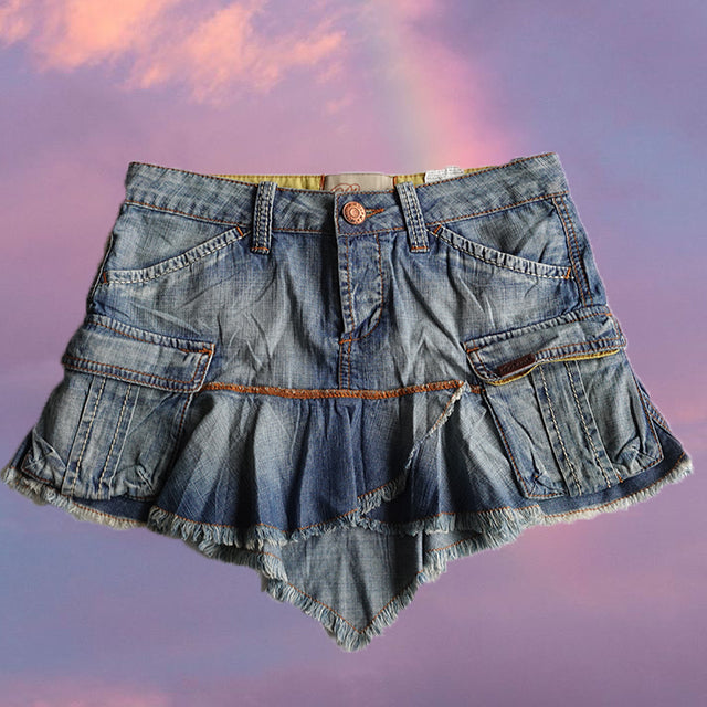 Vintage Y2K Fairy Grunge Low Waist Denim Skirt (S)