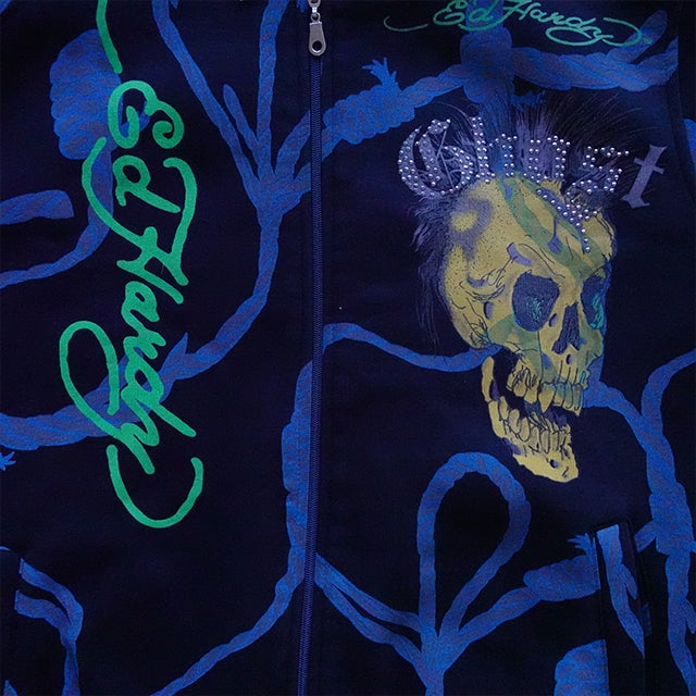 Vintage Y2K Cyber Grey Ed Hardy Hoodie (XS/S/M Oversized Fit)