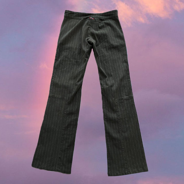 Vintage 90's Killah Dark Green Low Waist Pinstripe Flared Pants (38 EU / 10 UK / 6 US)