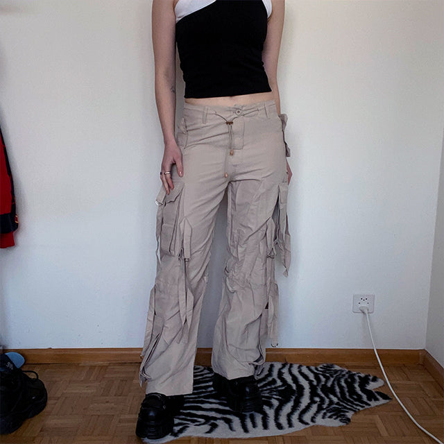 Vintage 90's Archive Baggy Parachute Beige Cargo Pants (XS/S - 34/36 EU - UK 6/8)