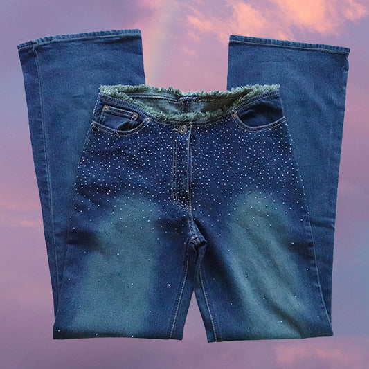 Vintage Y2K Low Waist Flared Jeans with Beaded Detail (36 EU - UK 8)