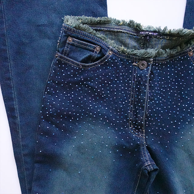 Vintage Y2K Low Waist Flared Jeans with Beaded Detail  (36 EU - UK 8)