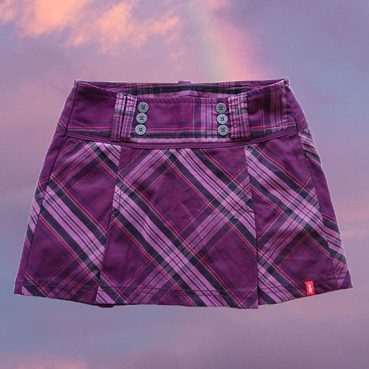 Vintage 90's Preppy Grunge Purple Plaid Pleated Skirt (36 EU/UK 8)