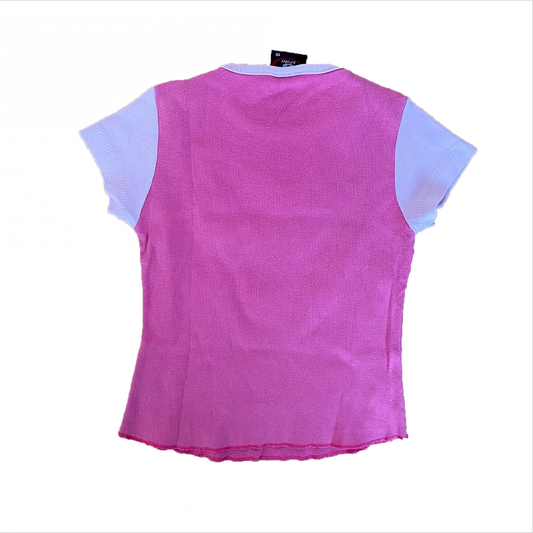 Vintage 2000's Skater Pink and White Baby Tee with Skater Girl Print (XXS)