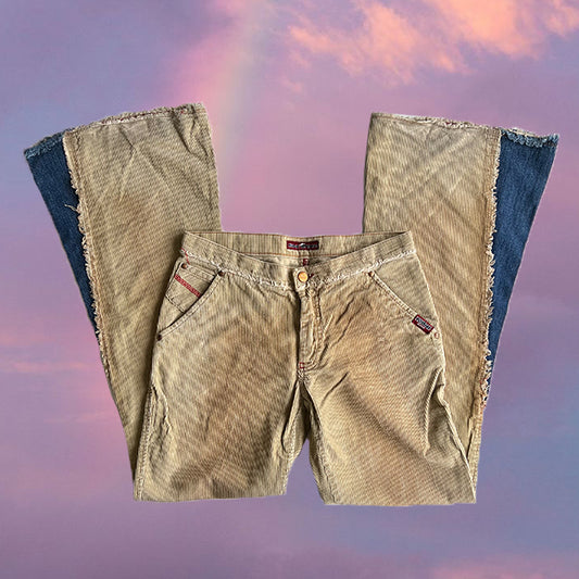 Vintage Y2K Killah Miss Sixty Low Waist Flare Cord Pants with Denim Details (36 EU / UK 8 / US 4)