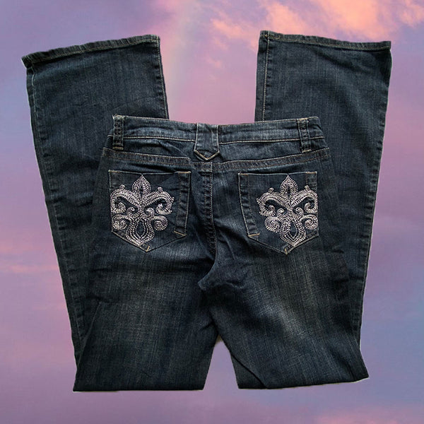 Vintage Y2K Cyber Miss Me Low Waist Flare Jeans with Angel Pocket Deta –  Michelle Tamar