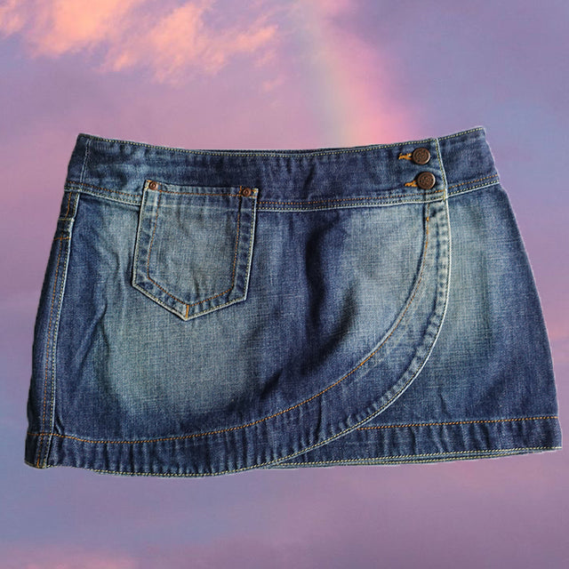 Vintage 90's Grunge Denim Fold Mini Skirt (38 EU/UK 10)