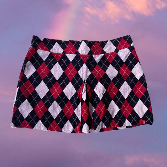 Vintage 90's Preppy Argyle Cord Miniskirt (M - 38 EU - 10 UK)