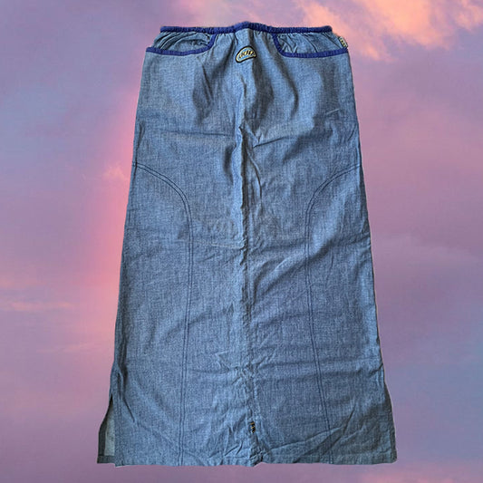 Vintage 90's Techwear Denim Maxi Cargo Skirt with Toggle Detail (34 EU - 6 UK - 2 US)
