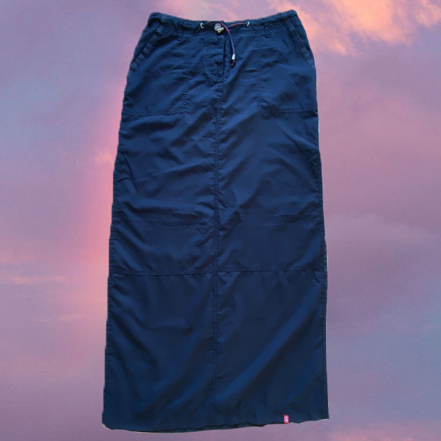 Vintage 90's Sporty Navy Cargo Maxi Skirt with Side Slit (S/M - 36/38 EU)