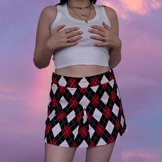 Vintage 90's Preppy Argyle Cord Miniskirt (M - 38 EU - 10 UK)