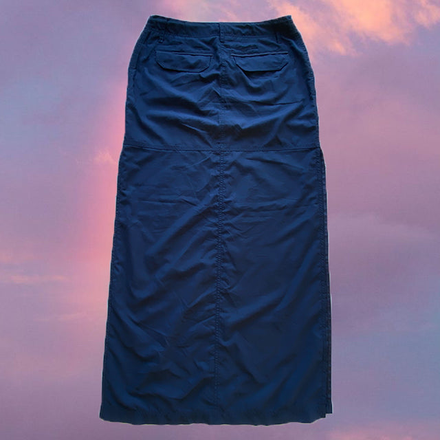 Vintage 90's Sporty Navy Cargo Maxi Skirt with Side Slit (S/M - 36/38 EU)