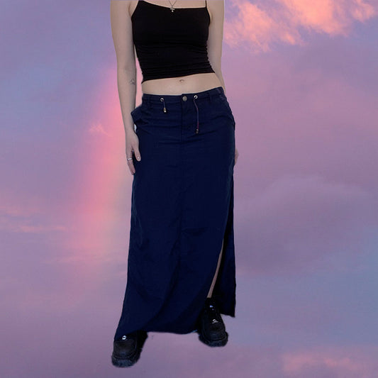 Vintage 90's Sporty Navy Cargo Maxi Skirt with Side Slit (S/M - 36/38 EU)