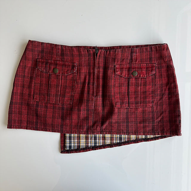 Vintage Y2K Grunge Red Plaid Micro Mini Skirt (36 EU / UK 8 / US 4)