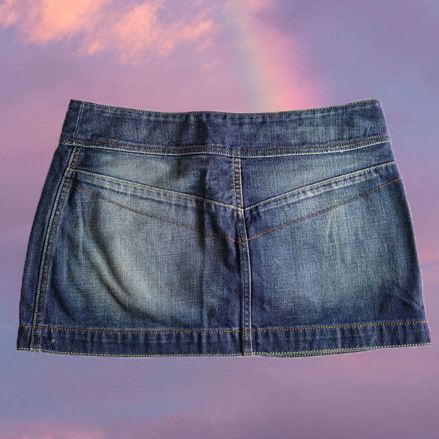 Vintage 90's Grunge Denim Fold Mini Skirt (38 EU/UK 10)