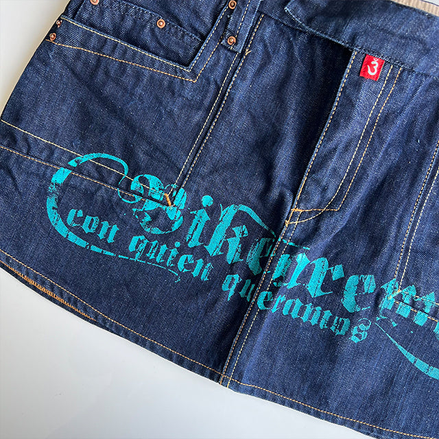 Vintage Y2K Blue Denim Mini Skirt with Graffiti Detail (38 EU - 40 EU / UK 10 - 12 / US 6-8)