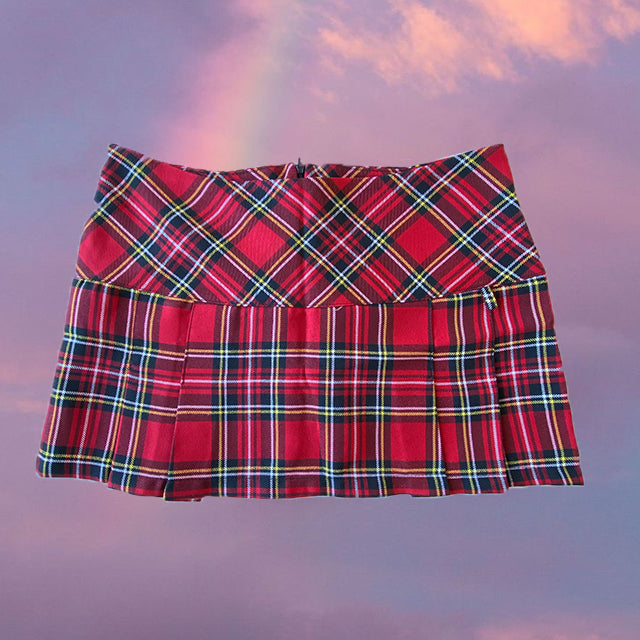 Vintage 90's Goth Punk Red Plaid Pleated Skirt (S/M - 36/38 EU - 8/10 UK)