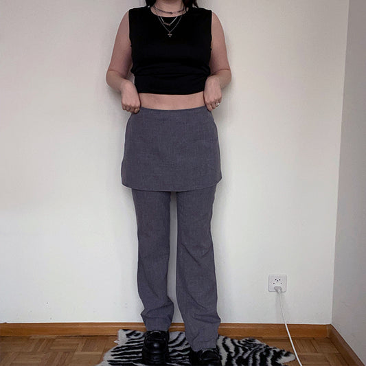 Vintage 90's Archive Grey Flare Pants with Skirt Attached (M/38 EU/10 UK)