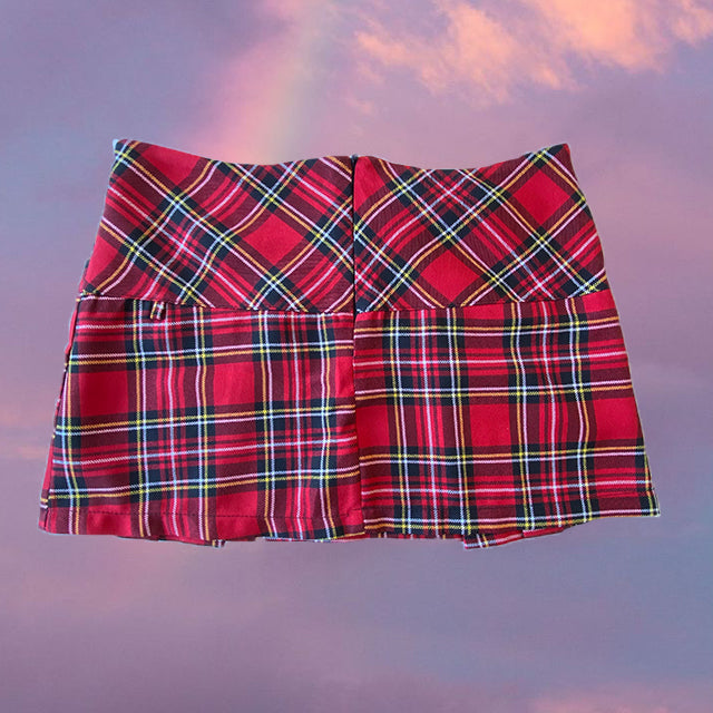 Vintage 90's Goth Punk Red Plaid Pleated Skirt (S/M - 36/38 EU - 8/10 UK)