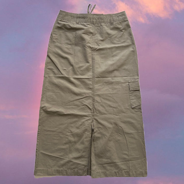 Vintage 90's Techwear Beige Cargo Maxi Skirt (36 EU / UK 8 / US 4)