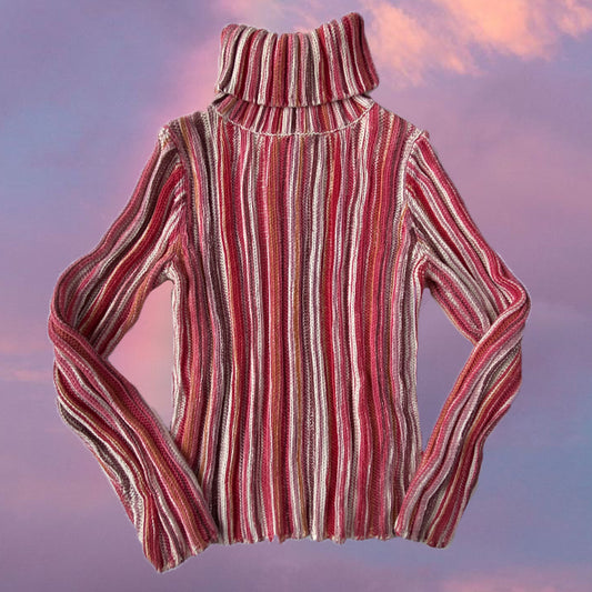 Vintage 90's Red and White Striped Turtleneck Sweater (XS/S)