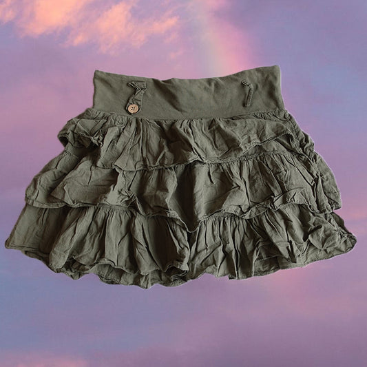 Vintage Y2K Fairy Grunge Khaki Ruffle Miniskirt (S)