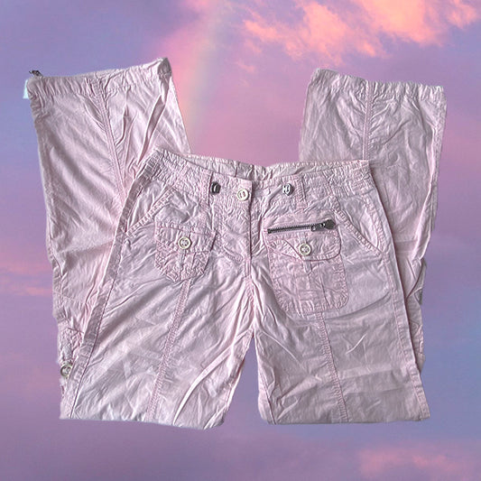 Vintage Y2K Baby Pink Low Waist Baggy Cargos (32-34 EU / 4-6 UK / XS)