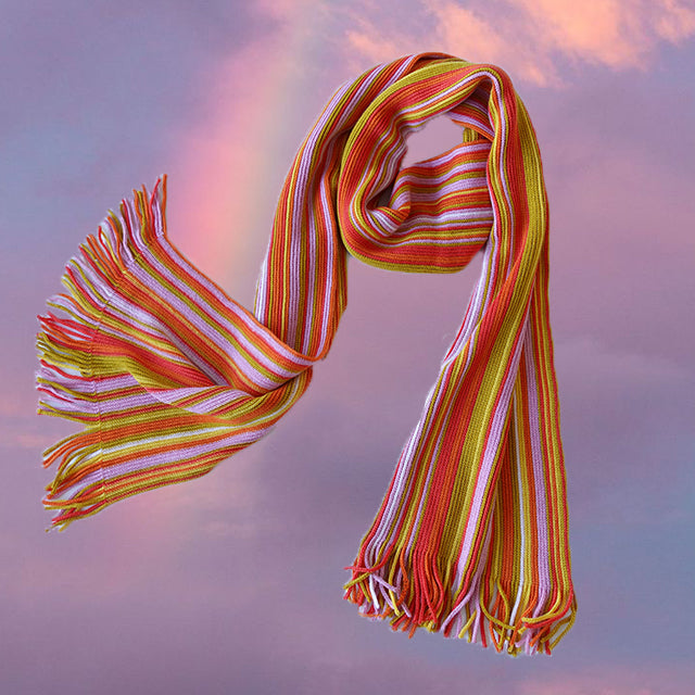 Vintage Y2K Striped Skinny Scarf (Pink and Orange)