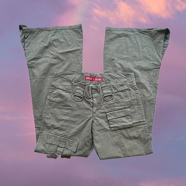 Vintage 90's Guess Low Waist Khaki Green Cargo Pants (34 EU / UK 6 / US 2)