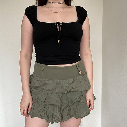 Vintage Y2K Fairy Grunge Khaki Ruffle Miniskirt (S)