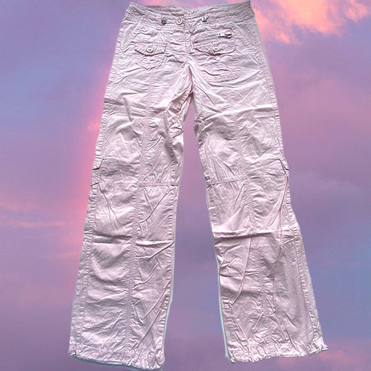 Vintage Y2K Baby Pink Low Waist Baggy Cargos (32-34 EU / 4-6 UK / XS)