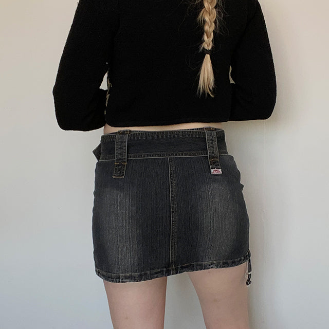 Vintage Y2K Denim Miniskirt with Buckle Belt (S/M)