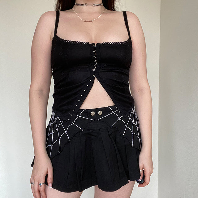 Vintage 90's Cyber Goth Spiderweb Pleated Miniskirt (M)