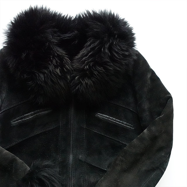 Vintage 90's Black Leather & Fur Afghan Coat (XS/S)