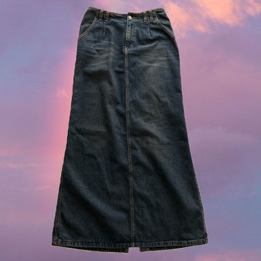 Vintage 90's Boho Denim Maxi Skirt (36 EU / UK 8 / US 4)