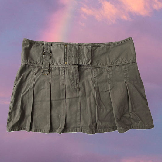 Vintage 90's Khaki Pleated Mini Skirt (L)