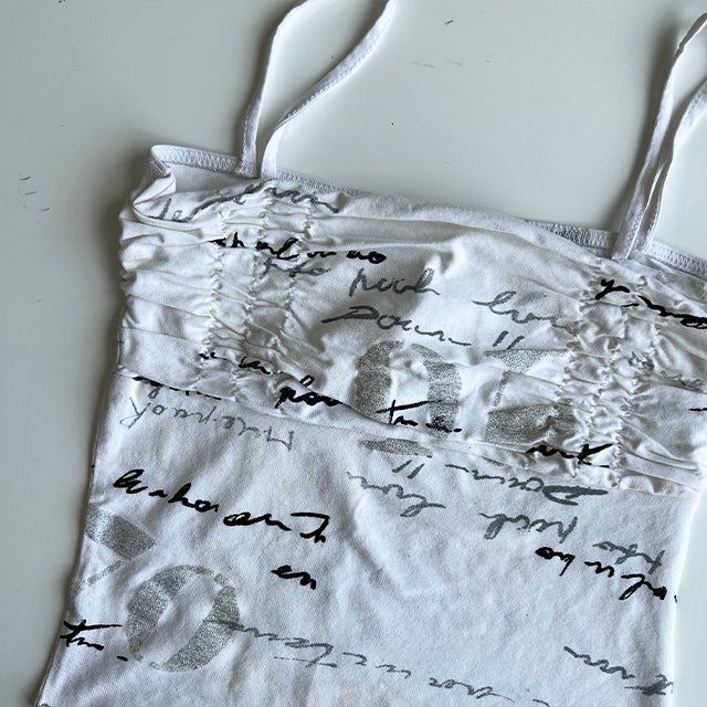 Vintage 90's Asymmetric White Tank Top with Writing Print (XS)