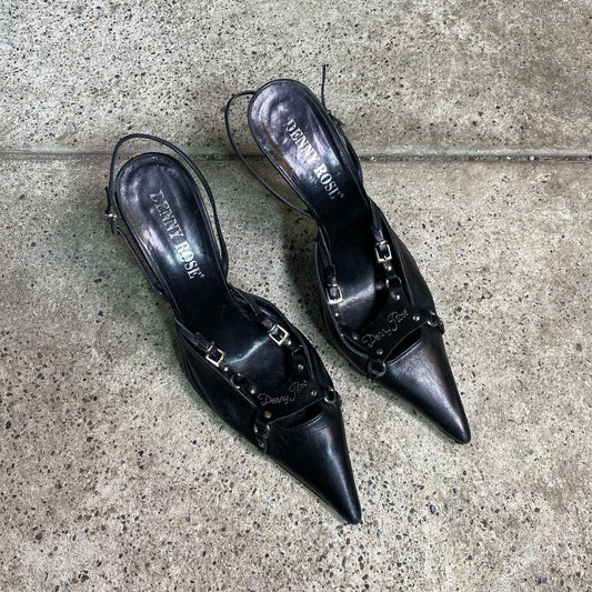 Vintage 90's Model Off Duty Danny Rose Black Pointy Heels (39)