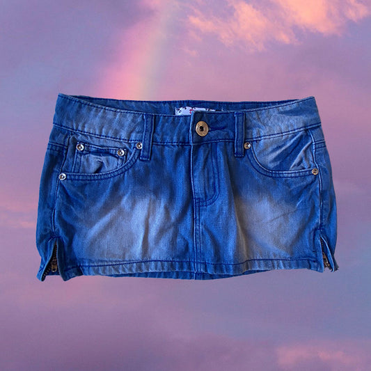 Vintage Y2K Denim Micro Mini Skirt with Side Zips (S)