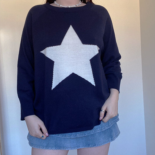 Vintage 90'S Fairy Grunge Navy Star Sweater (S/M)