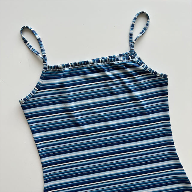 Vintage 90's Blue Striped High Neck Dress (S/M)