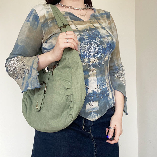 Vintage 90's Indie Boho Green Shoulder Bag