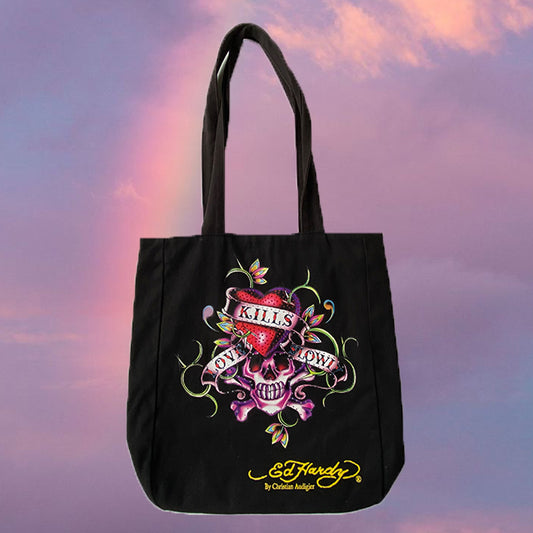 Vintage Y2K Cyber Ed Hardy Black Tote Bag