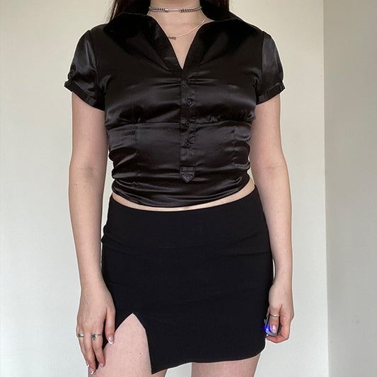 Vintage 90's Pimkie Classic Black Mini Skirt with Slit (38 EU / 10 UK)