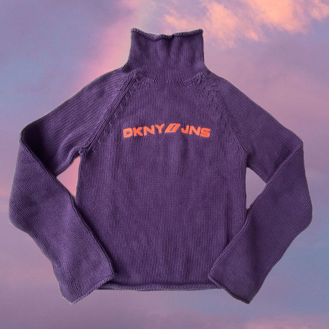 Vintage 90's DKNY Purple Logo Turtleneck Sweater (S)