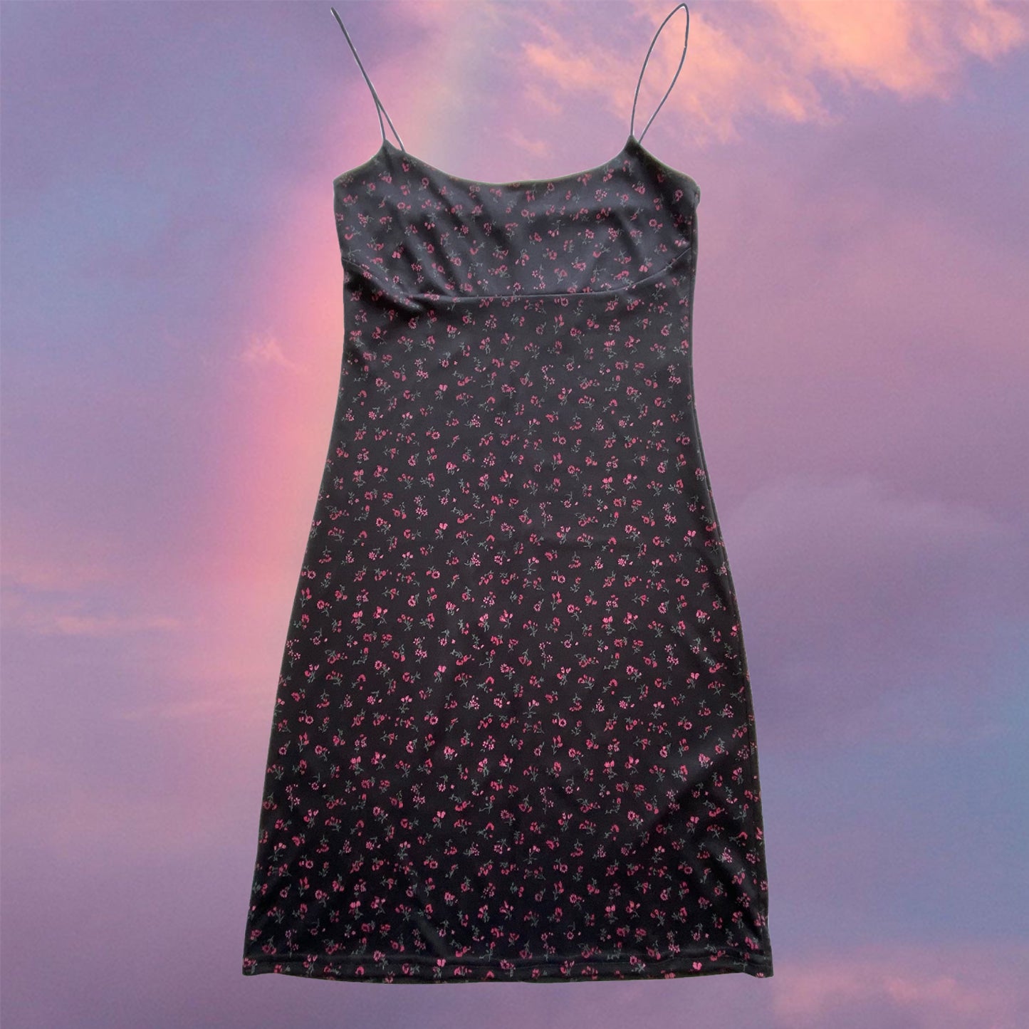 Vintage 90’s Romantic Black Mini Dress with Pink Floral (XS/S)