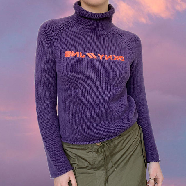 Vintage 90's DKNY Purple Logo Turtleneck Sweater (S)