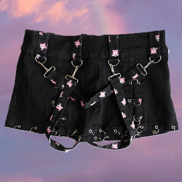 Vintage 90's Cyber Goth Skull Miniskirt with Ring Detail (M)